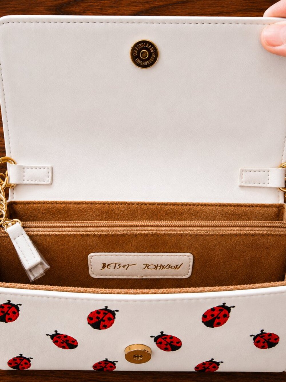 Betsey Johnson New White Ladybug Crossbody Bag Embroidered NWT - Picture 6 of 7